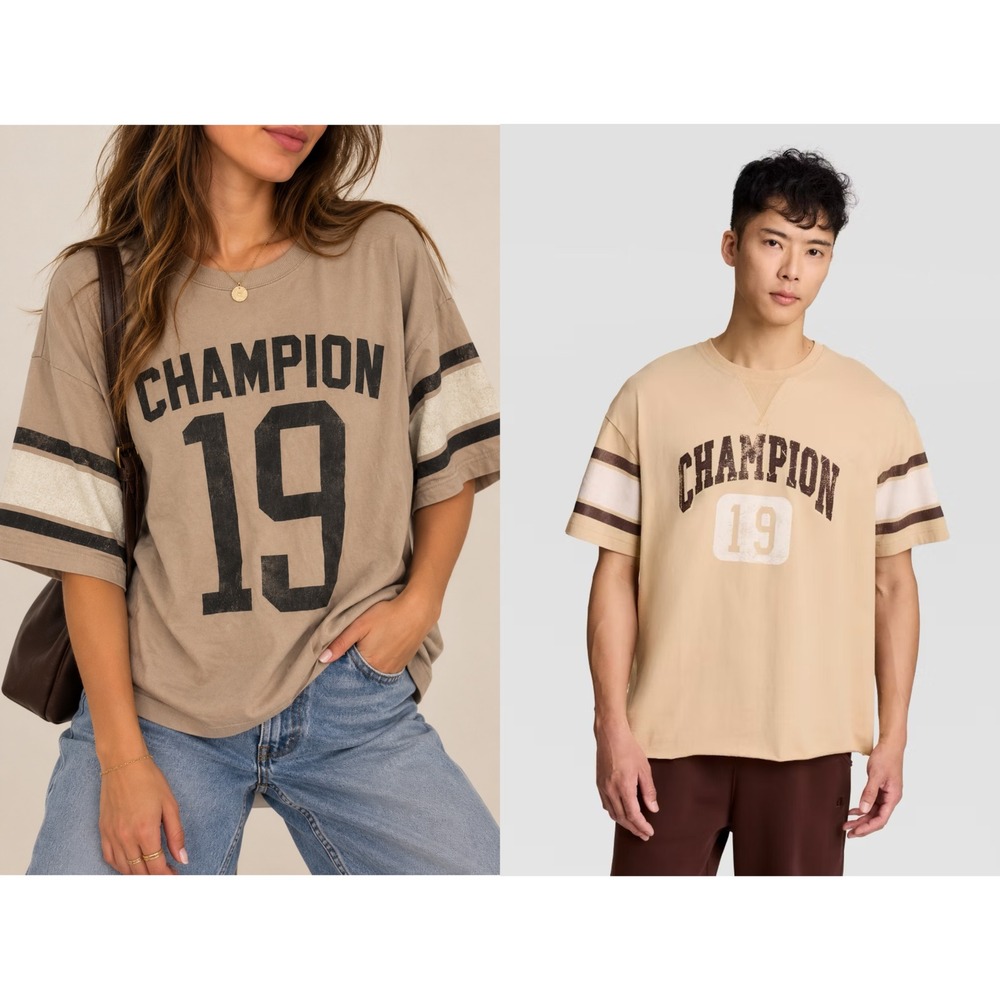 Champion Tan Graphic 19 Athletic Stripe Unisex T-Shirt Small